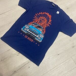 Port and Company Navy Tee with Car and Indian Graphic